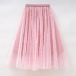 Tulle Skirt Women Elastic High Waist 3 Layers Vintage A Line Skirts Pleated Mesh Skirt Long Tutu Skirts Female Maxi Skir