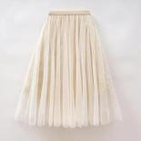 Tulle Skirt Women Elastic High Waist 3 Layers Vintage A Line Skirts Pleated Mesh Skirt Long Tutu Skirts Female Maxi Skir