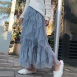 Women Elastic Waist Tulle Cake Mesh Skirt Elegant Fairy Long A Line Tutu Skirt High Waist Skirt Tutu Skirt