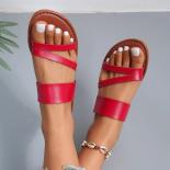 סנדלי עקב שטוח קיץ rimocy 2023 לנשים קז'ואל במידות גדולות נעלי חוף אישה רצועת עור pu החלקה על גלדיאטור