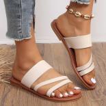 Rimocy 2023 Summer Flat Heel Sandals For Women Casual Plus Size Beach Slippers Woman Pu Leather Strap Slip On Gladiator 