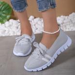 Mesh Knitted Striped Flats Shoes For Women 2023 Summer Lace Up Casual Sneakers Woman Breathable Soft Sole Loafers Plus S