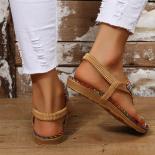 Bohemian Style Flat Sandals For Women Summer 2023 Clip Toe Gladiator Sandals Woman Plus Size Soft Bottom Beach Shoes Fli