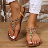 Bohemian Style Flat Sandals For Women Summer 2023 Clip Toe Gladiator Sandals Woman Plus Size Soft Bottom Beach Shoes Fli
