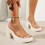 Women's Transparent Pvc High Heels Sandals Summer 2024 Slip On Platform Sandles Woman Plus Size Open Toe Chunky Heel Sli