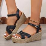 Cross Strap Wedge Sandals For Women 2024 Summer Casual Chunky Platform Sandles Woman Thick Bottom Non Slip Beach Sandali