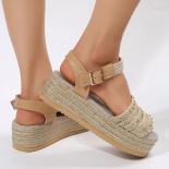 Women's Chunky Platform Sandals Thick Bottom Rivet Espadrilles Women Shoes 2023 Summer Weaving Gladiator Sandals Woman P