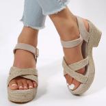 Women's Chunky Platform Sandals Thick Bottom Rivet Espadrilles Women Shoes 2023 Summer Weaving Gladiator Sandals Woman P