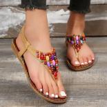 Rimocy 2023 Summer Women Bohemian Beach Sandals Colorful String Beads Gladiator Shoes Woman Retro Clip Toe Flat Sandalia