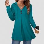 2023 otoño mujeres Tops camisa de manga larga botones Casual Sudadera con capucha camiseta Color sólido pulóver ropa femenina Vi