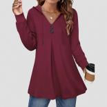 2023 otoño mujeres Tops camisa de manga larga botones Casual Sudadera con capucha camiseta Color sólido pulóver ropa femenina Vi