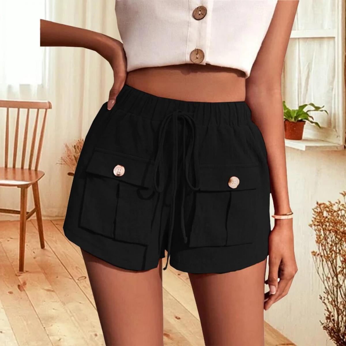 21 68 Pantaloncini solidi per abbigliamento donna 2024 pantaloni a vita alta stile Street estivo moda pantaloncini sportivi larghi Description