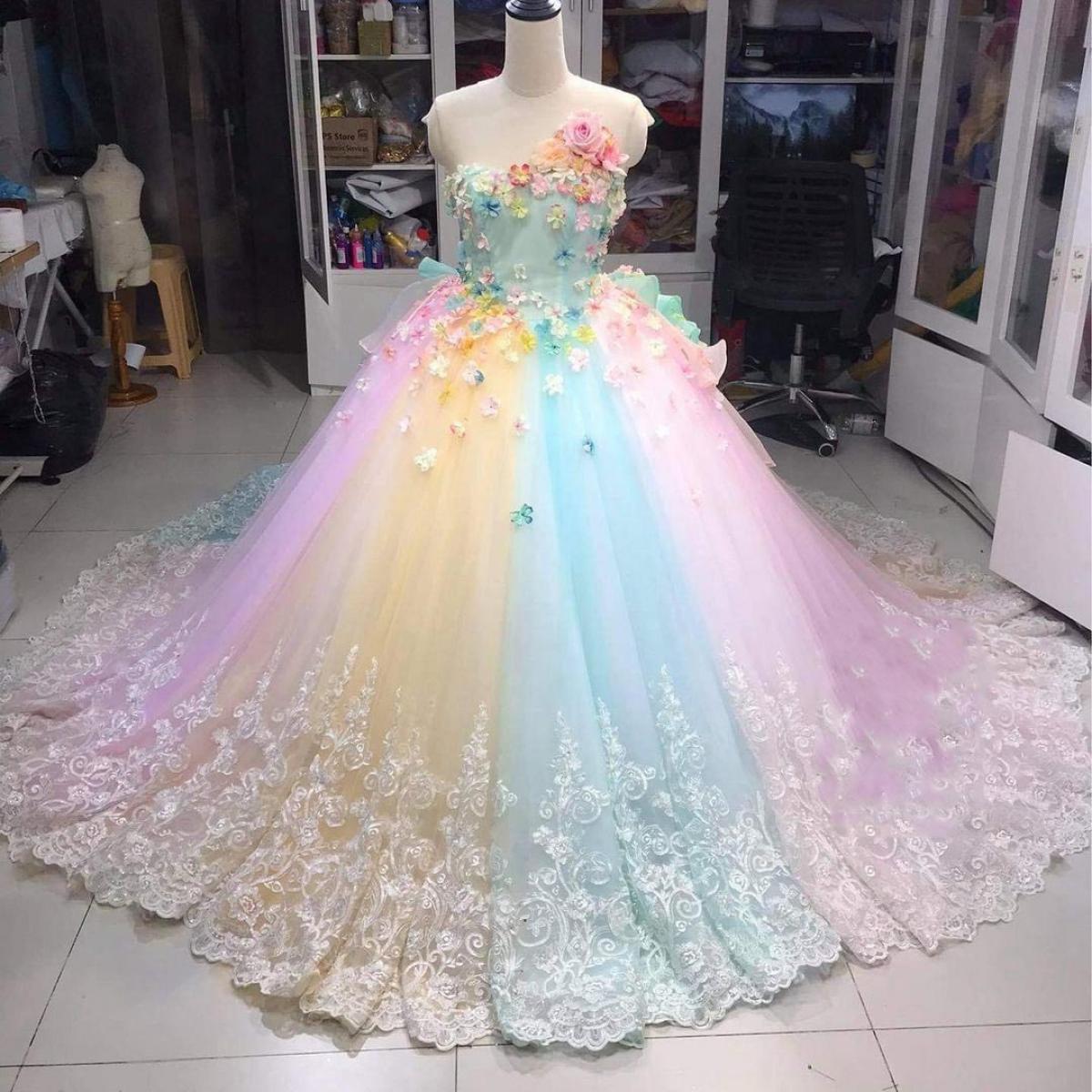 Rainbow prom dress sales