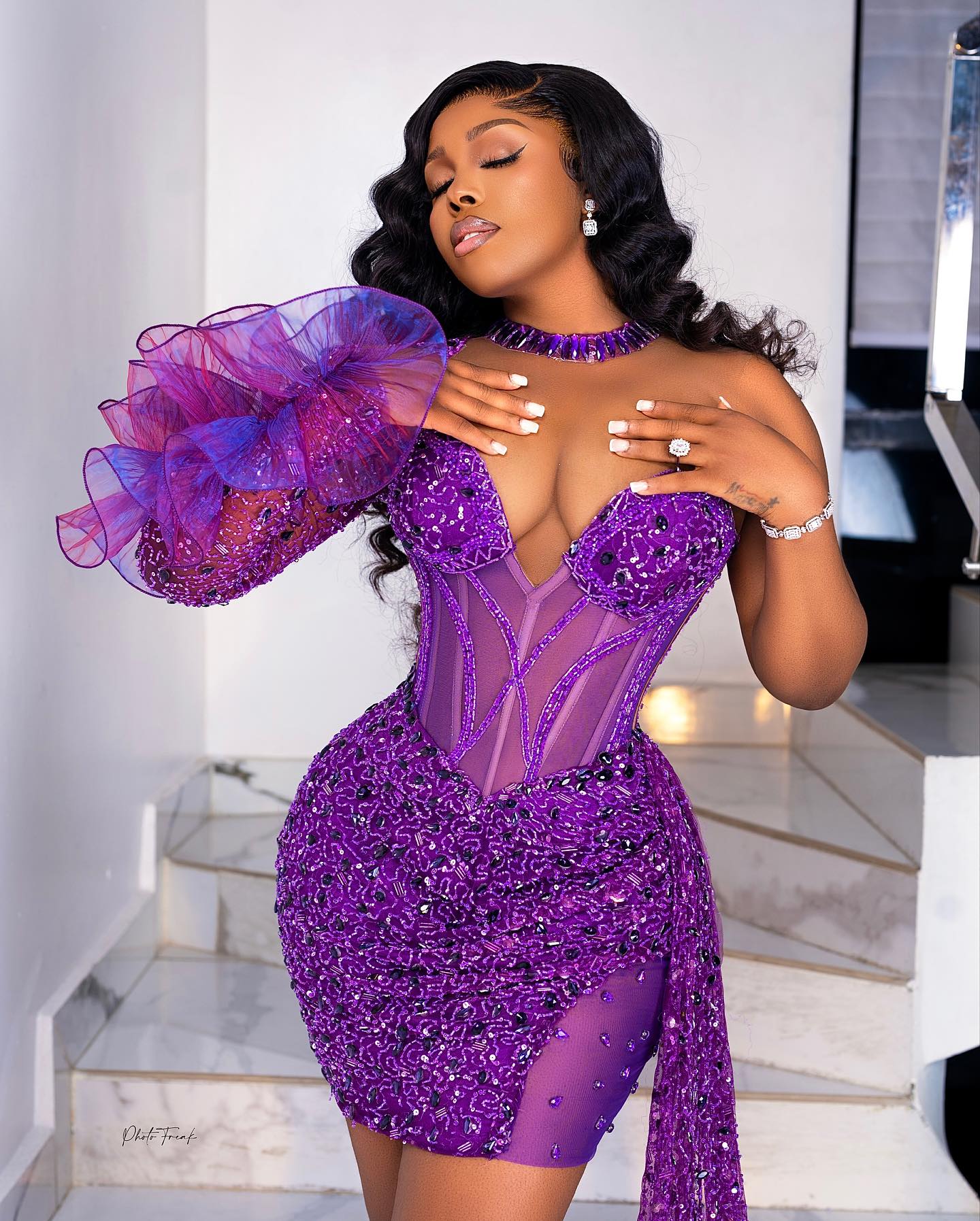 strapless open back dress Scala 61337 Glittered Ombre Long Prom Dress