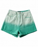  Hole Personality Shorts Female  Summer New High Waist Curling Gradient