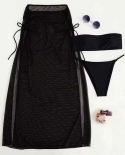  Black 3 Pieces Set Bikinis Swimwear Female Swimsuit Coverups For Women