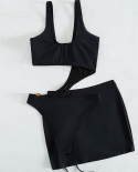  2022  Hollow One Piece Swimsuit Cover Up Skirt Bandage Push Up Swimwea