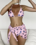  3 Piece Bikini Set With Cover Up Beach Dress Butterfly Push Up Biquini
