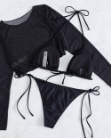Conjunto de 3 peças preto sólido maiô mangas compridas biquíni feminino de natação