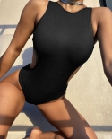  Bandage Swimsuit Women Swimwear Black Color Back String Monokini Ribbe