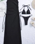  Black 3 Pieces Set High Neck Swimwear Female Swimsuit Coverups For Wom