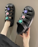  2022 New Fashion Casual Summer Ladies Solid Color Flower Sandals Ladie