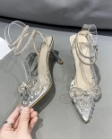  2022 New Fashion High Heeled Stiletto Solid Color Bow Crystal With Tra