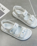  2022 Womens Fashion Sandals Summer New Flat Plaid  Embroidery Casual 