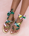  Summer New Women Sandals Female Silk Flat Clip Toe Shoes Ladies Mixed 