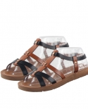  2022 New Womens Flat Sandals Concise Buckle Strap Pu Leather Plus Siz