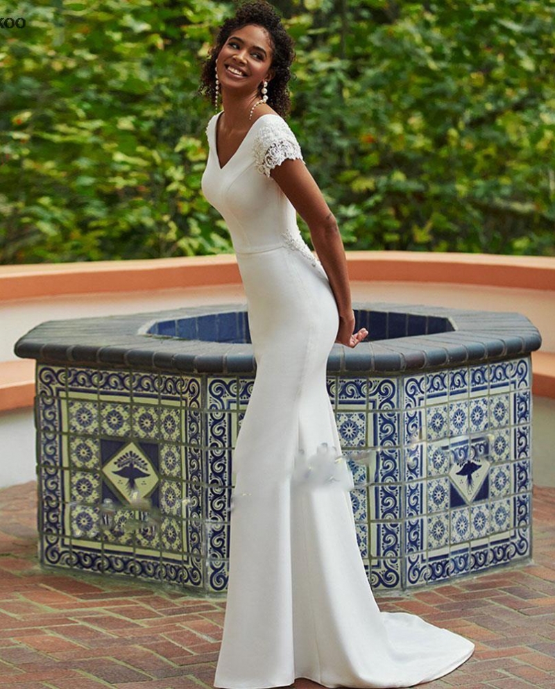  V Neck Bridal Gown Mermaid White Wedding Dress For Woman Bride Short S