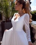  Elegant V Neck Chiffon Wedding Dress Long Sleeves Simple Wedding Gowns