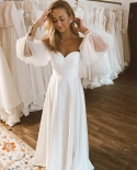  A Line Simple Slit Wedding Dress Boho Floor Length Romantic Open Back 