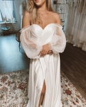  A Line Simple Slit Wedding Dress Boho Floor Length Romantic Open Back 