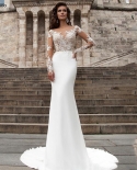 Elegantes vestidos de noiva sereia mangas compridas para mulheres branco 2022 barco