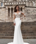 Elegantes vestidos de noiva sereia mangas compridas para mulheres branco 2022 barco
