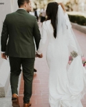 Vestidos de noiva simples de cetim sereia modestos mangas compridas elegante contagem