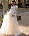 Vestidos de Noiva Princesa 2022 Gola O Manga Longa Aplique de Tule Moderno