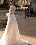  Princess Wedding Dresses 2022 O Neck Long Sleeves Modern Tulle Appliqu