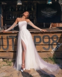  2022 Sheer Long Sleeves Wedding Dresses Strapless Ruched Beaded Appliq
