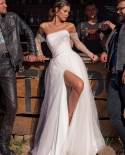  2022 Sheer Long Sleeves Wedding Dresses Strapless Ruched Beaded Appliq