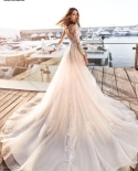  Romantic  Tulle Long Wedding Dresses Women Lace Appliques Covered Butt