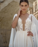  Beach  Appliques Lace Wedding Dresses High Slit 2022 Chic Chiffon Illu