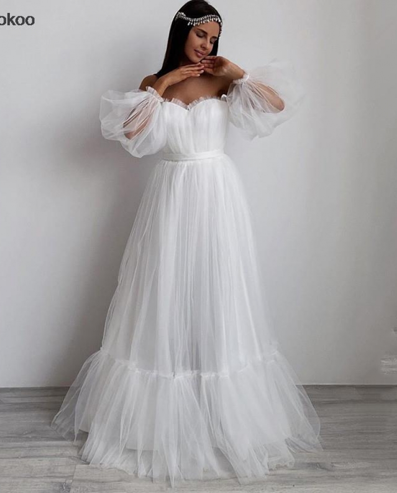  Vintage Tullewedding Dresses Floor Length Puff Long Sleeve Simple Chea