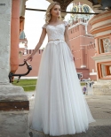  Appliqued Cap Sleeves Wedding Dress A Line Tulle Corset Closure Custom