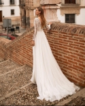  V Neck Long Sleeves Wedding Dress Arabic Dubai Lace Top Beach Simple B
