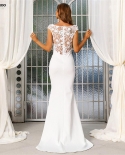  Modern Mermaid Wedding Dress 2022 Satin Lace Simple Bridal Gowns Cap S