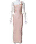  Hirigin Shine Solid One Shoulder Backless Slim Maxi Prom Dress 2022 Su