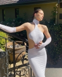 Hirigin Elegant Knitted Halter Midi Dress For Women Elegant Fashion  G