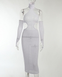  Hirigin Elegant Knitted Halter Midi Dress For Women Elegant Fashion  G